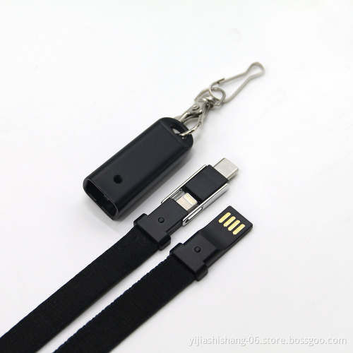 Creative 3 in 1 Polyester Lanyard USB Charging Cable for Micro USB,iPhone and Type C Mobile phone accessories